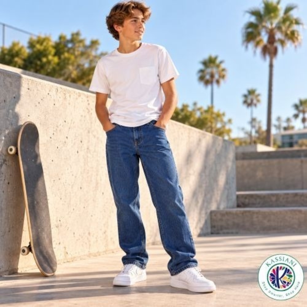 Cat & Jack Big Boys Relaxed Straight Jeans 100% Cotton Blue Denim Size 16